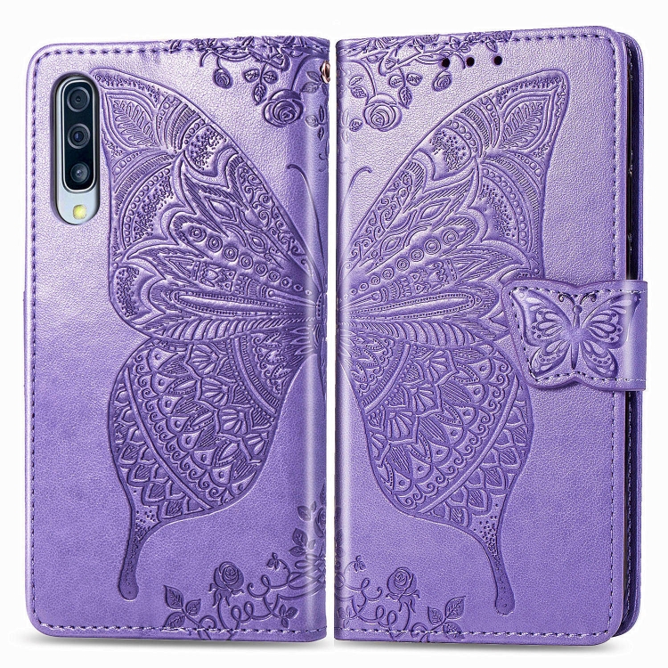 

For Galaxy A90（5G） Butterfly Love Flowers Embossing Horizontal Flip Leather Case , with Holder & Card Slots & Wallet & Lanyard(Light Purple)