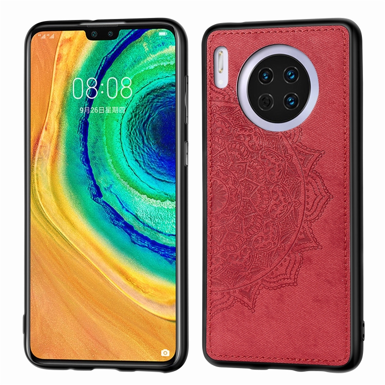 

For Huawei Mate 30 ， Embossed Mandala pattern PC + TPU + Fabric Phone Case with Lanyard & Magnetic(Red)