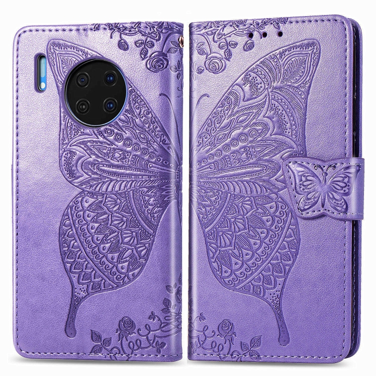 

For Huawei Mate 30 Butterfly Love Flowers Embossing Horizontal Flip Leather Case , with Holder & Card Slots & Wallet & Lanyard(Light Purple)
