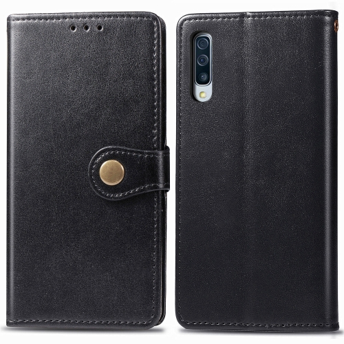 

For Galaxy A90 5G Retro Solid Color Leather Buckle Mobile Phone Protection Leather Case with Photo Frame & Card Slot & Wallet & Bracket Function(Black)