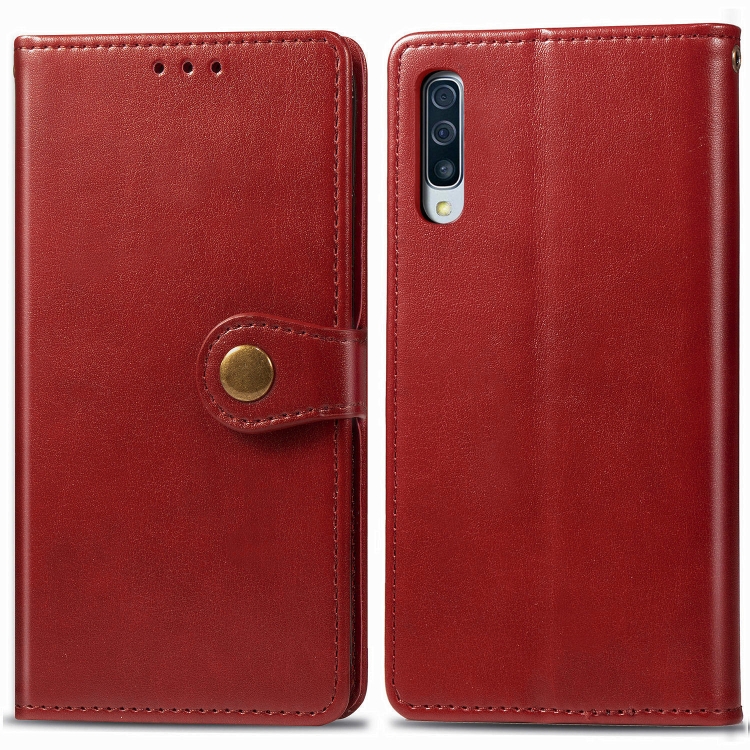 

For Galaxy A90 5G Retro Solid Color Leather Buckle Mobile Phone Protection Leather Case with Photo Frame & Card Slot & Wallet & Bracket Function(Red)