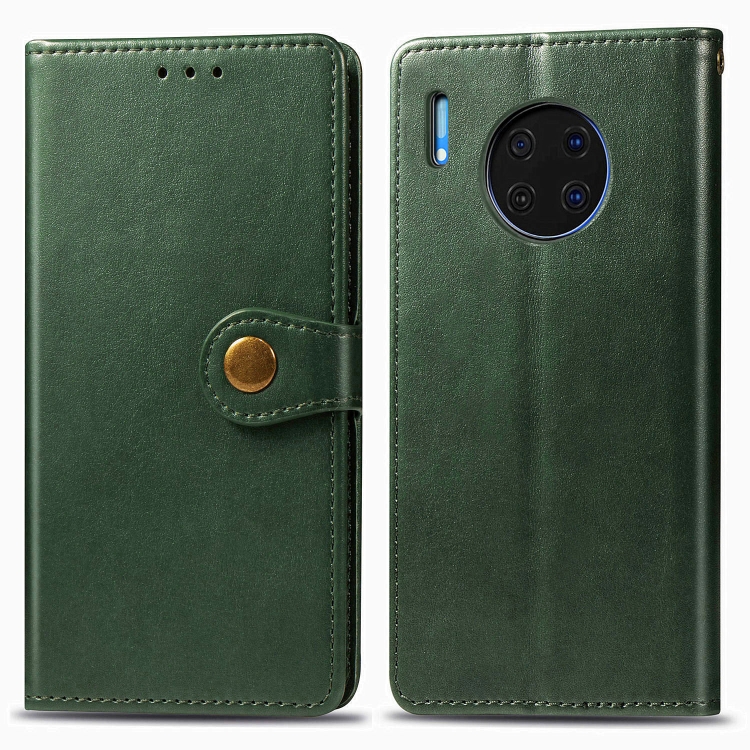 

For Huawei Mate 30 Retro Solid Color Leather Buckle Mobile Phone Protection Leather Case with Photo Frame & Card Slot & Wallet & Bracket Function(Green)