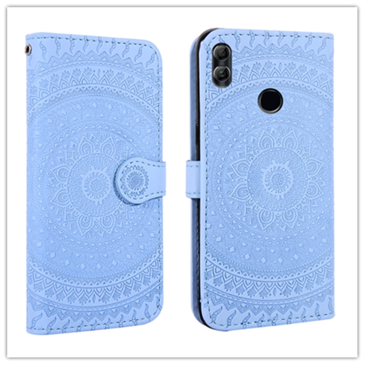 

For Huawei Honor 8X Pressed Printing Pattern Horizontal Flip PU Leather Case with Holder & Card Slots & Wallet & & Lanyard(Blue)
