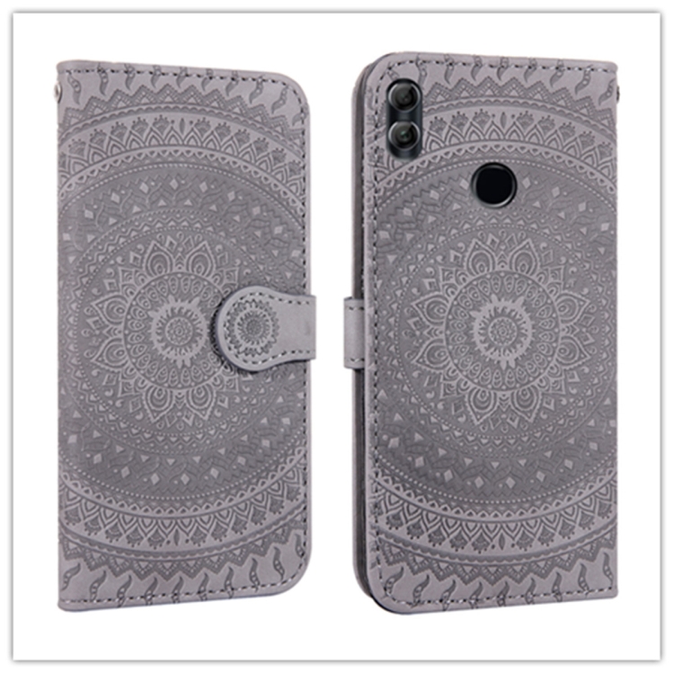 

For Huawei Y7 2019 Pressed Printing Pattern Horizontal Flip PU Leather Case with Holder & Card Slots & Wallet && Lanyard(Gray)