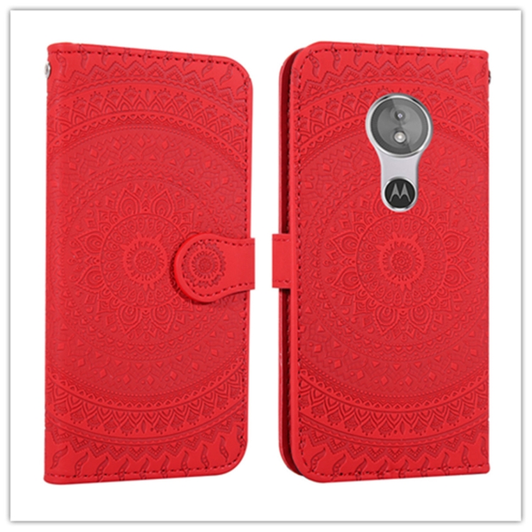 

For Motorola Moto E5 Play Pressed Printing Pattern Horizontal Flip PU Leather Case with Holder & Card Slots & Wallet && Lanyard(Red)