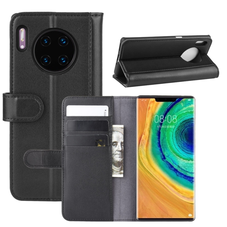 

For Huawei Mate 30 Pro Horizontal Flip Genuine Leather Case with Card Slots & Holder & Wallet(Black)