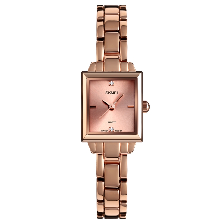 

SKMEI 1407 Business Fashion Watch with Diamonds Delicate and Elegant Square Zinc Alloy Quartz Watch for Women Rose Gold