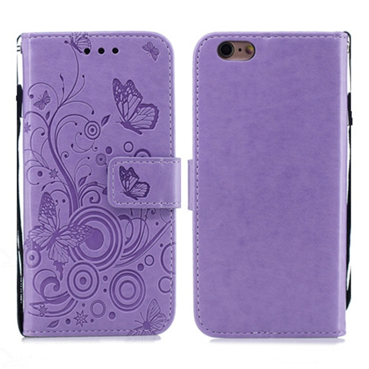 

For iPhone 8 / 7 Butterflies Love Flowers Pattern Horizontal Flip Leather Case with Holder & Card Slots & Wallet & Lanyard(Butterfly Purple)