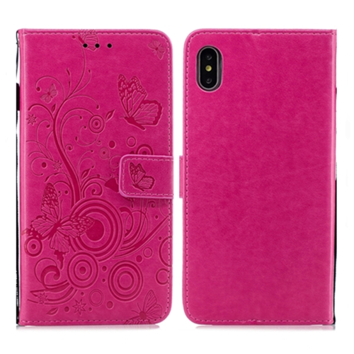 

For iPhone X / XS Butterflies Love Flowers Pattern Horizontal Flip Leather Case with Holder & Card Slots & Wallet & Lanyard(Butterfly Plum Red)