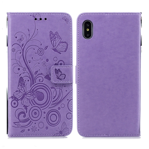 

For iPhone XR Butterflies Love Flowers Pattern Horizontal Flip Leather Case with Holder & Card Slots & Wallet & Lanyard(Butterfly Purple)