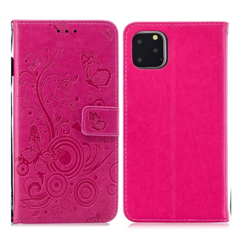 

For iPhone 11 Butterflies Love Flowers Pattern Horizontal Flip Leather Case with Holder & Card Slots & Wallet & Lanyard(Butterfly Plum Red)