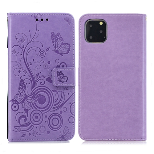 

For iPhone 11 Pro Max Butterflies Love Flowers Pattern Horizontal Flip Leather Case with Holder & Card Slots & Wallet & Lanyard(Butterfly Purple)