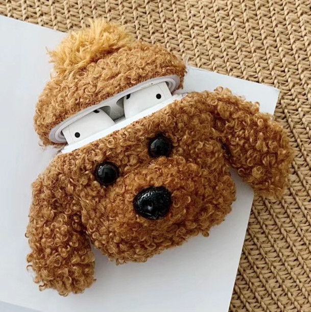 

For Apple AirPods 1/2 Generation Universal Wireless Fuzzy Teddy Dog Bluetooth Headphone Protective Case(Brown)