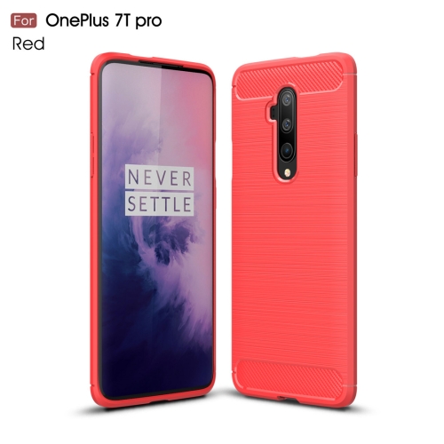 

For Oneplus 7T Pro Brushed Texture Carbon Fiber TPU Case(Red)