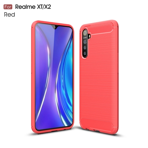 

For Realme XT Brushed Texture Carbon Fiber TPU Case(Red)