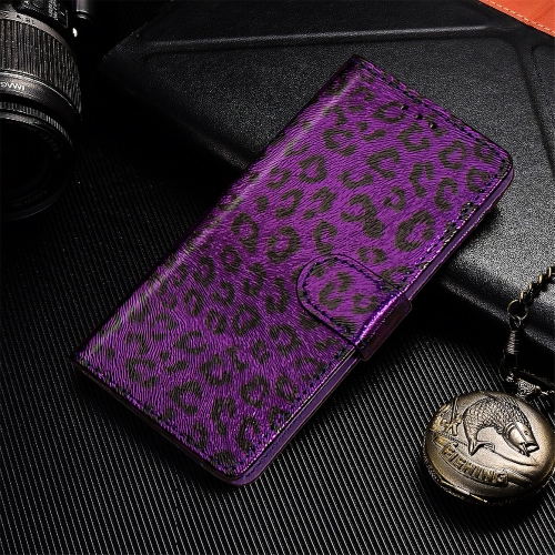 

For iPhone 11 Pro Leopard Flip Stand Mobile Phone Case with Lanyard Card Slot Photo Frame(Purple)