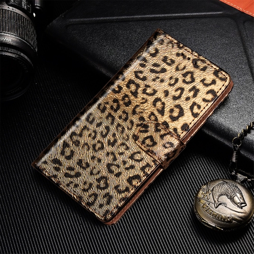 

For iPhone 11 Leopard Flip Stand Mobile Phone Case with Lanyard Card Slot Photo Frame(Gold)