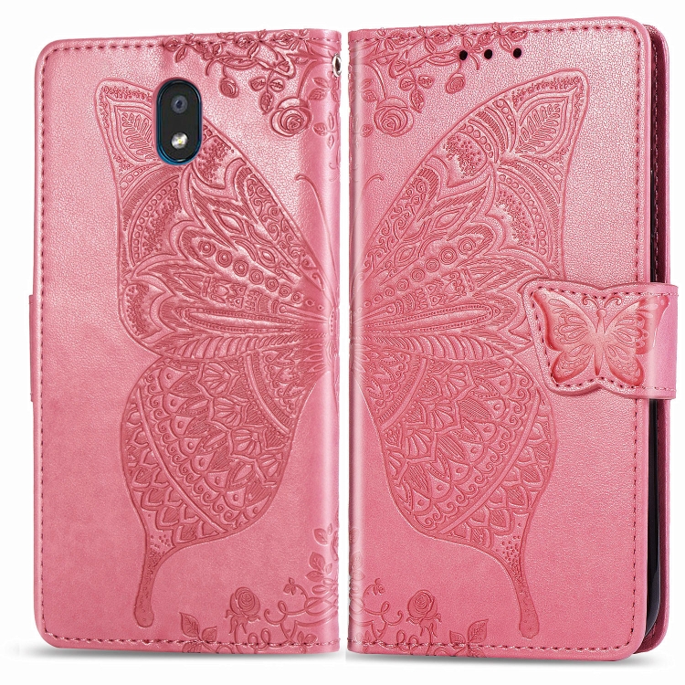 

For LG K30 2019 Butterfly Love Flower Embossed Horizontal Flip Leather Case with Bracket Lanyard Card Slot Wallet(Pink)