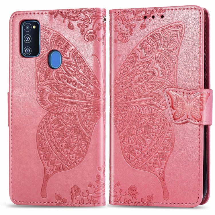 

For Galaxy M30s Butterfly Love Flower Embossed Horizontal Flip Leather Case with Bracket Lanyard Card Slot Wallet(Pink)