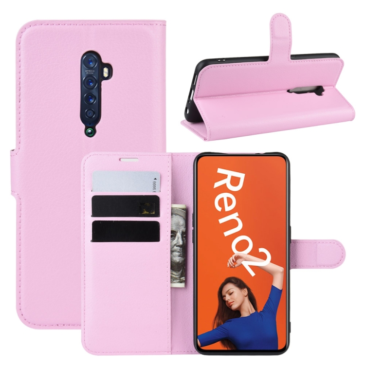 

For OPPO RENO2 Litchi Texture Horizontal Flip Leather Case with Wallet & Holder & Card Slots(Pink)