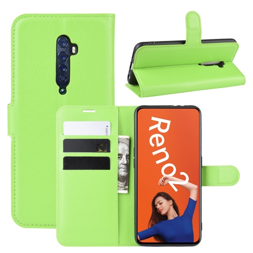 

For OPPO RENO2 Litchi Texture Horizontal Flip Leather Case with Wallet & Holder & Card Slots(Green)