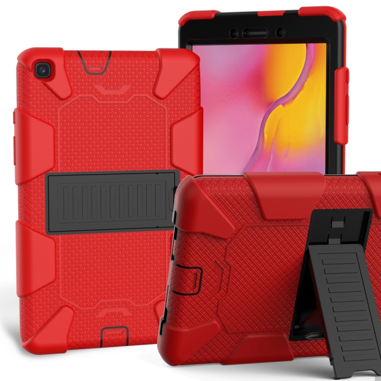 

For Galaxy Tab A8.0 2019 / T290 Shockproof Two-Color Silicone Protection Case with Holder(Red+Black)