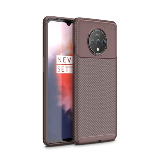 

For One Plus 7T Carbon Fiber Texture Shockproof TPU Case(Brown)