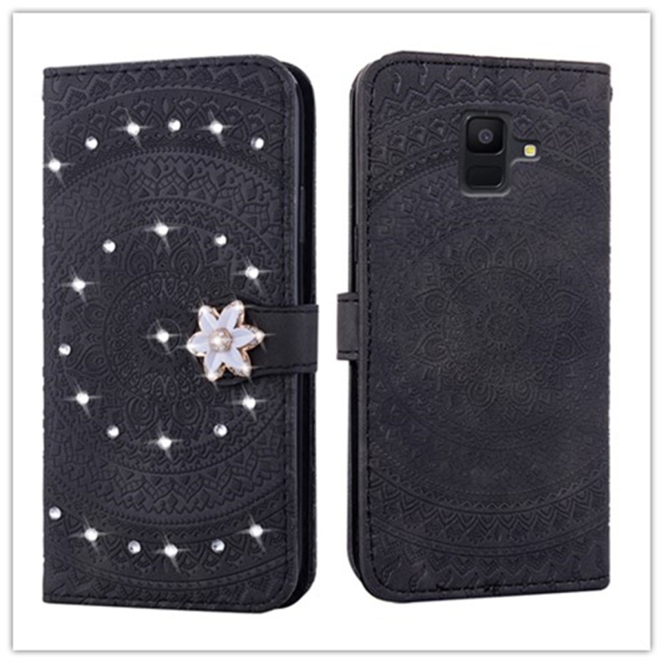 

For Galaxy A5 2018 Pressed Printing Sticking Drill Pattern Horizontal Flip PU Leather Case with Holder & Card Slots & Wallet && Lanyard(Black)