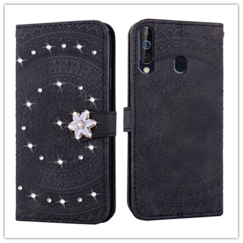 

For Galaxy A60 Pressed Printing Sticking Drill Pattern Horizontal Flip PU Leather Case with Holder & Card Slots & Wallet && Lanyard(Black)