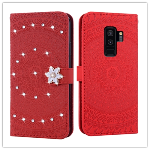 

For Galaxy S9 Plus Pressed Printing Sticking Drill Pattern Horizontal Flip PU Leather Case with Holder & Card Slots & Wallet && Lanyard(Red)