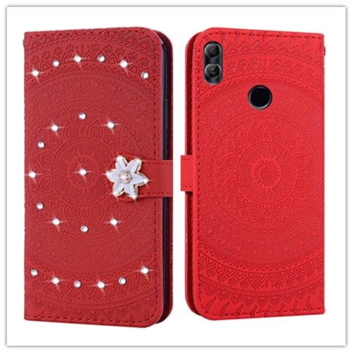 

For Huawei Honor 10 Lite Pressed Printing Sticking drill Pattern Horizontal Flip PU Leather Case with Holder & Card Slots & Wallet && Lanyard(Red)