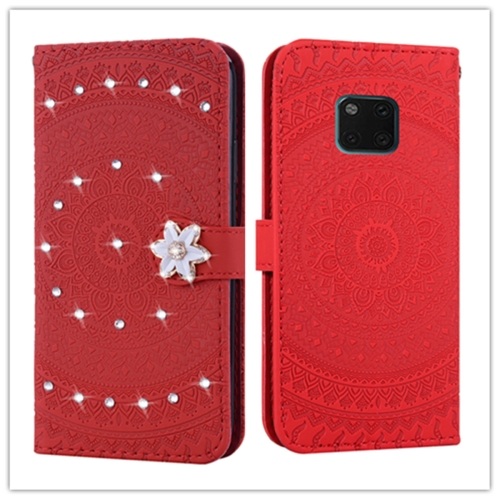 

For Huawei Mate 20 Pro Pressed Printing Sticking drill Pattern Horizontal Flip PU Leather Case with Holder & Card Slots & Wallet && Lanyard(Red)