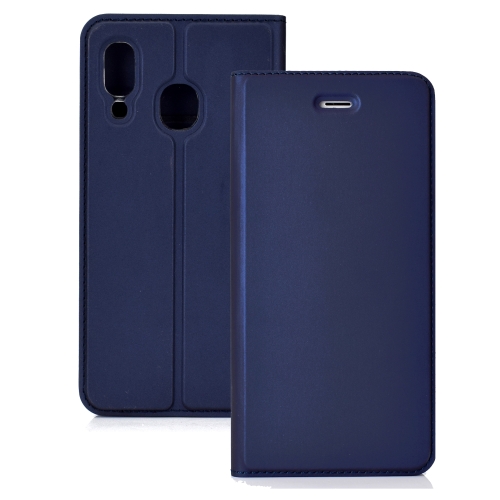 

For Galaxy A40 Ultra-thin Voltage Plain Magnetic Suction Card TPU+PU Mobile Phone Jacket with Chuck and Bracket(Blue)