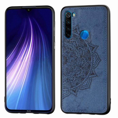 

For Xiaomi Redmi Note 8， ProEmbossed Mandala Pattern PC + TPU + Fabric Phone Case with Lanyard & Magnetic(Blue)