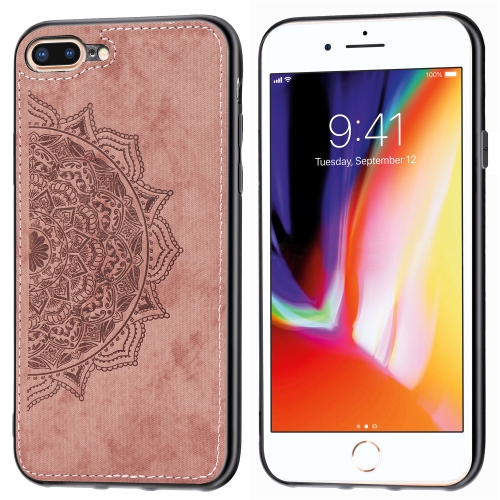 

For iPhone 8 Plus & 7 Plus Embossed Mandala Pattern PC + TPU + Fabric Phone Case with Lanyard & Magnetic(Rose Gold)