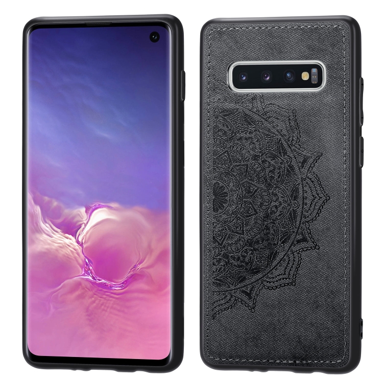 

For Galaxy S10 Embossed Mandala Pattern PC + TPU + Fabric Phone Case with Lanyard & Magnetic(Black)