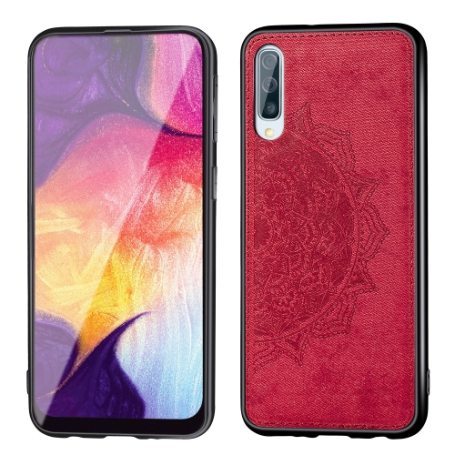 

For Galaxy A70 Embossed Mandala Pattern PC + TPU + Fabric Phone Case with Lanyard & Magnetic(Red)