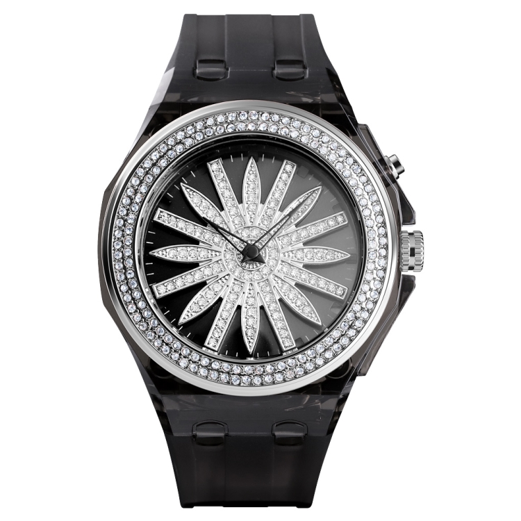 

SKMEI 1536 LED Colorful Lamp Hollowing out Flower Shape Running Female Transparent Watchband Quartz Watch(Black White )