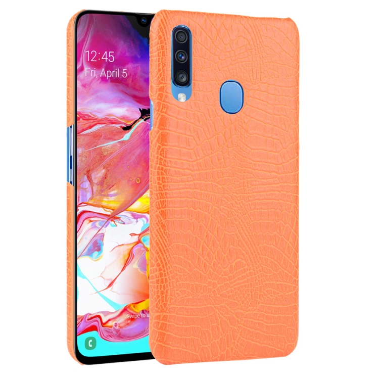

For Galaxy A20s Shockproof Crocodile Texture PC + PU Case(Orange)