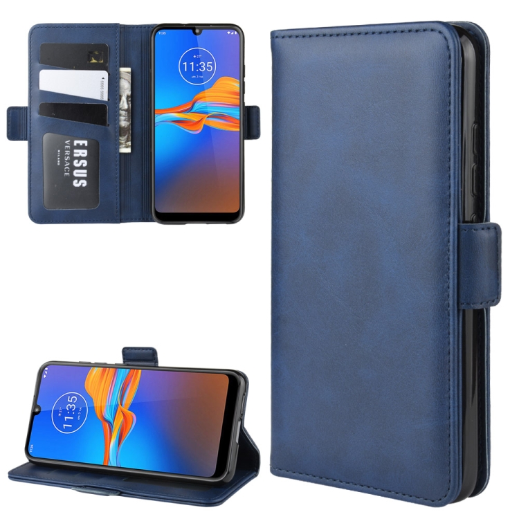 

For MOTO E6 Plus Wallet Stand Leather Cell Phone Case with Wallet & Holder & Card Slots(Dark Blue)