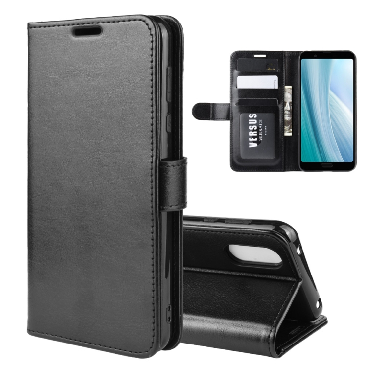

For AQUOS Sense 3 Plus R64 Texture Single Fold Horizontal Flip Leather Case with Holder & Card Slots & Wallet(Black)