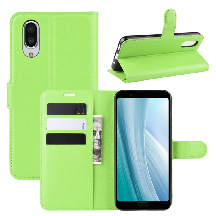 

For Sharp Aquos Sense 3 Plus Litchi Texture Horizontal Flip Leather Case with Wallet & Holder & Card Slots(Green)