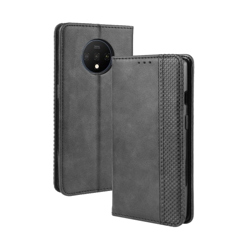 

For OnePlus 7T Magnetic Buckle Retro Crazy Horse Texture Horizontal Flip Leather Case , with Holder & Card Slots & Photo Frame(Black)