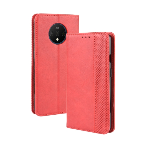 

For OnePlus 7T Magnetic Buckle Retro Crazy Horse Texture Horizontal Flip Leather Case , with Holder & Card Slots & Photo Frame(Red)