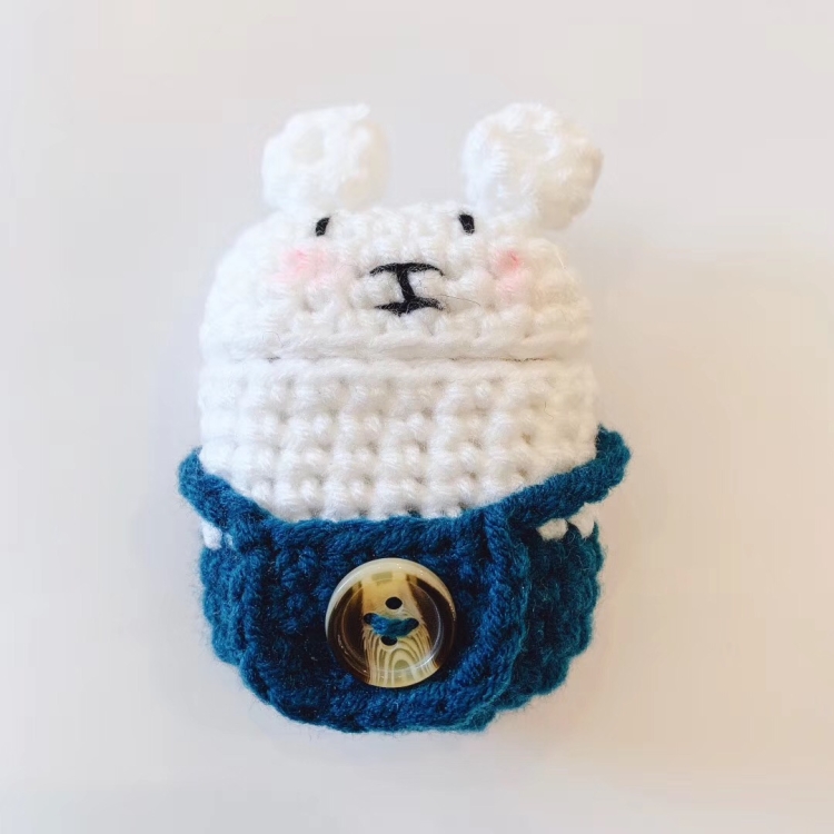 

For Apple AirPods 1/2 Generation Universal Knitted Hook Backpack Rabbit Bluetooth Headphone Protective Case(Mazarine)