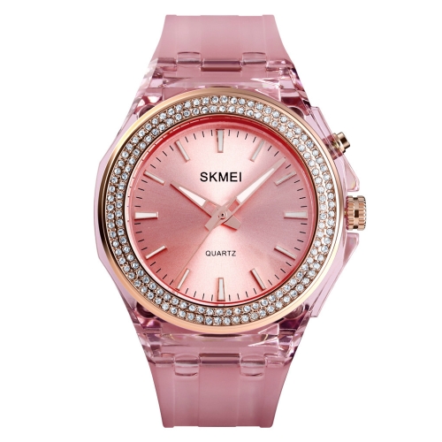 

SkMEI 1553 Women LED Color Light Transparent Waterproof Watch Inlaid With Water Drill(Pink)