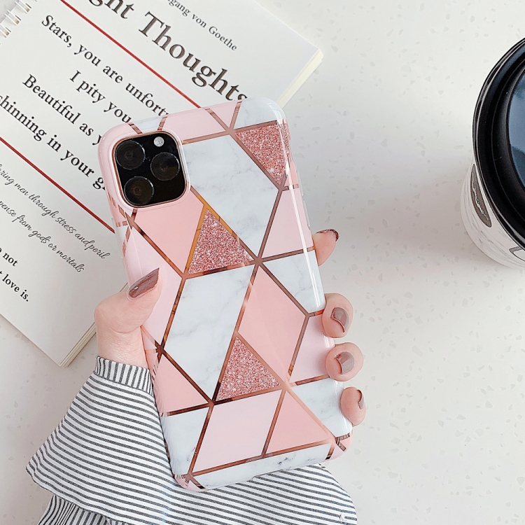 

For iPhone 11 Plating Colorful Geometric Pattern Mosaic Marble TPU Mobile Phone Case(Pink PJ1)