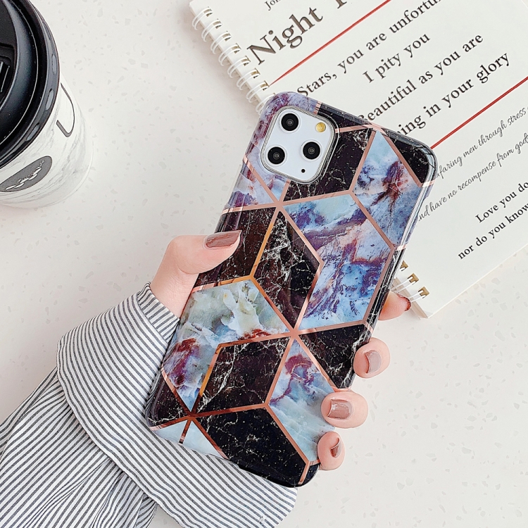 

For iPhone 11 Plating Colorful Geometric Pattern Mosaic Marble TPU Mobile Phone Case(Black PJ6)