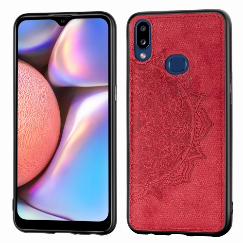 

For Galaxy A10s Embossed Mandala Pattern PC + TPU + Fabric Phone Case with Lanyard & Magnetic(Red)