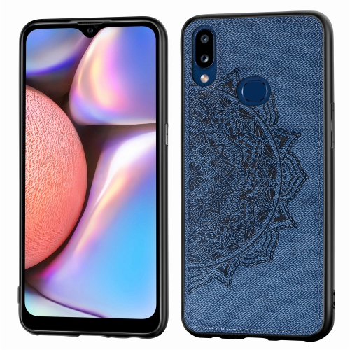 

For Galaxy A10s Embossed Mandala Pattern PC + TPU + Fabric Phone Case with Lanyard & Magnetic(Blue)